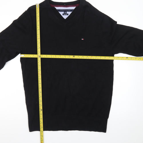 Tommy Hilfiger Men's Black XL V-Neck Cotton Jumper Classic Knit