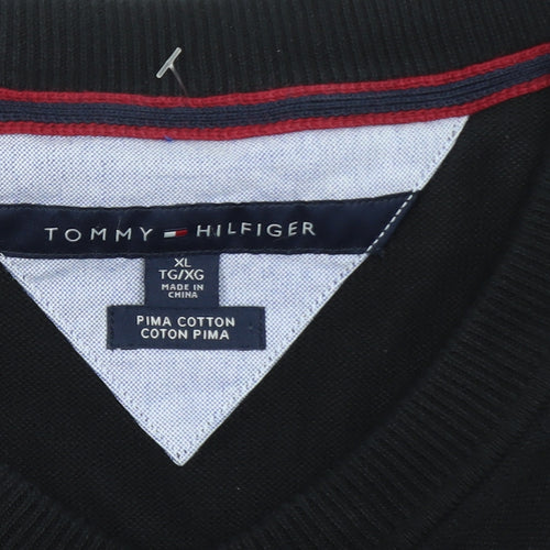 Tommy Hilfiger Men's Black XL V-Neck Cotton Jumper Classic Knit