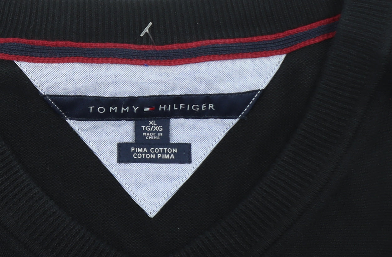 Tommy Hilfiger Men's Black XL V-Neck Cotton Jumper Classic Knit
