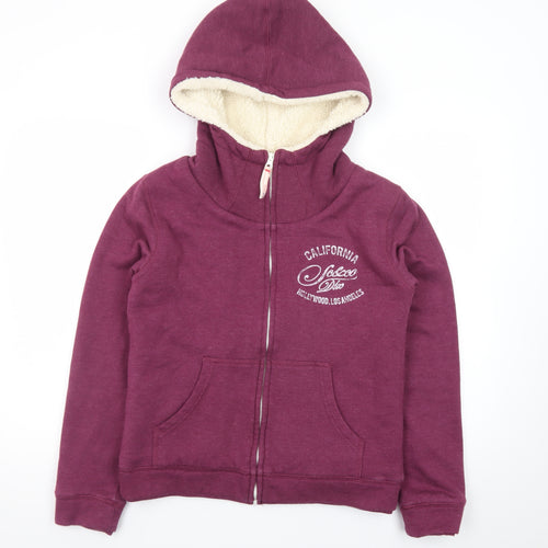 SoulCal & Co Womens Purple Full Zip Hoodie Size 12 Sherpa Lined Casual