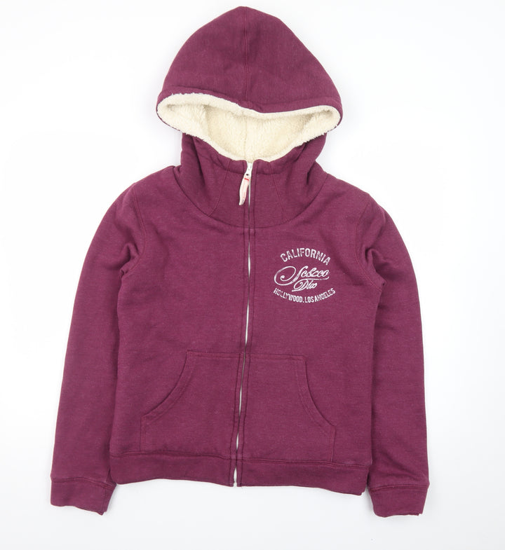 SoulCal & Co Womens Purple Full Zip Hoodie Size 12 Sherpa Lined Casual