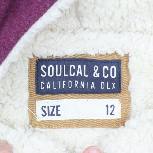SoulCal & Co Womens Purple Full Zip Hoodie Size 12 Sherpa Lined Casual