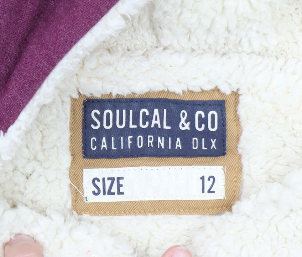 SoulCal & Co Womens Purple Full Zip Hoodie Size 12 Sherpa Lined Casual