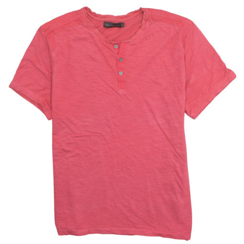 Calvin Klein Jeans Men's Red Henley Short Sleeve T-Shirt Size XL