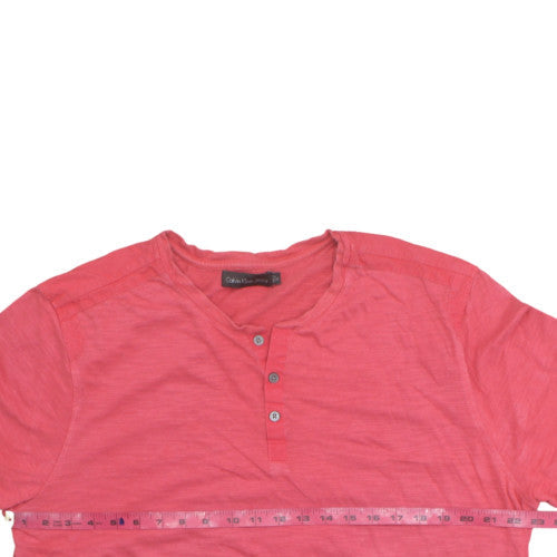 Calvin Klein Jeans Men's Red Henley Short Sleeve T-Shirt Size XL