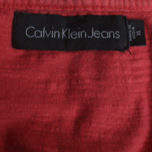 Calvin Klein Jeans Men's Red Henley Short Sleeve T-Shirt Size XL