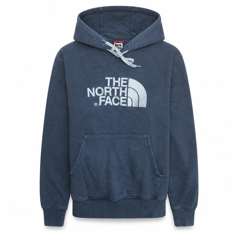 Front view of The North Face Men Blue Hoodie Pullover S Cotton Fleece Logo