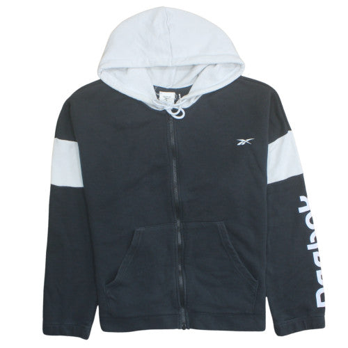 Reebok Men's Black Full Zip Hoodie L Graphic Print Hooded Sweatshirt