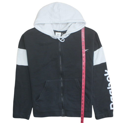 Reebok Men's Black Full Zip Hoodie L Graphic Print Hooded Sweatshirt