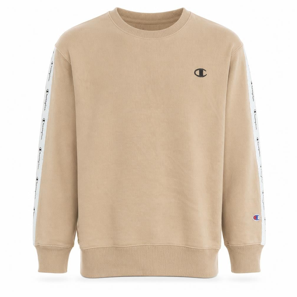Front view of Champion Men’s Beige Logo Pullover Sweatshirt XS Regular Fit