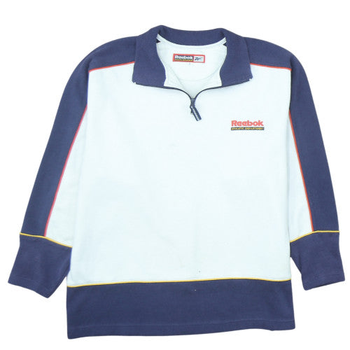 Reebok Men White Blue 1/4 Zip Sweatshirt L Athletic Retro Style