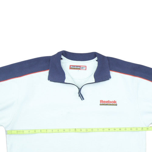 Reebok Men White Blue 1/4 Zip Sweatshirt L Athletic Retro Style