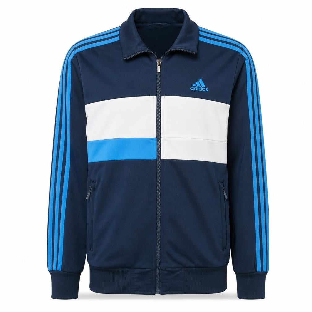 Front view of Adidas Men's Blue Full Zip Track Sweatshirt Jacket, size M