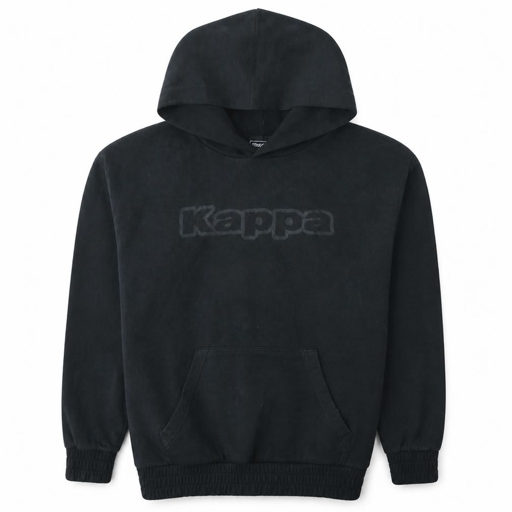Front view of Kappa Men’s Black Pullover Hoodie L Regular Fit Sports Logo