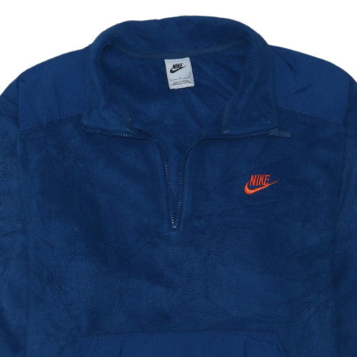 Nike Men's Blue Fleece Half Zip Pullover Sweatshirt L Logo Regular Fit