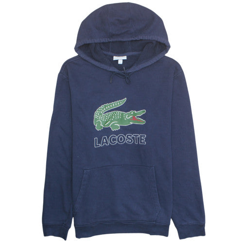 Lacoste Mens Blue 2XL Pullover Hoodie with Logo and Pockets