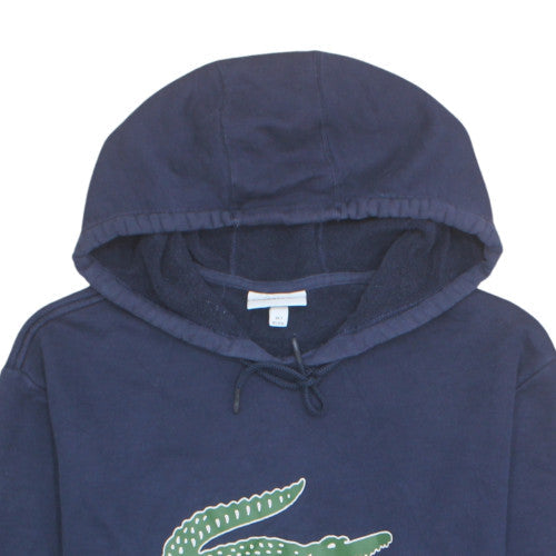 Lacoste Mens Blue 2XL Pullover Hoodie with Logo and Pockets