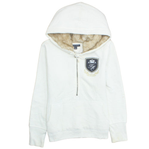 Tommy Hilfiger Womens White Faux Fur Lined Half Zip Hoodie Size L