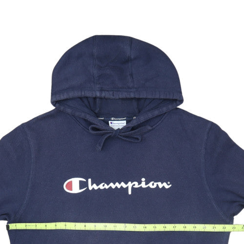 Champion Men Blue Pullover Hoodie L Logo Fleece Athletic Sweatshirt