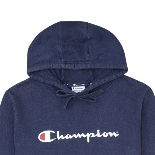 Champion Men Blue Pullover Hoodie L Logo Fleece Athletic Sweatshirt