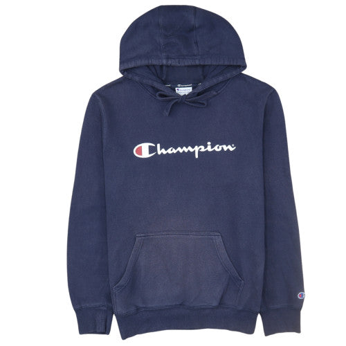 Champion Men's Blue Pullover Hoodie L Athletic Logo Fleece