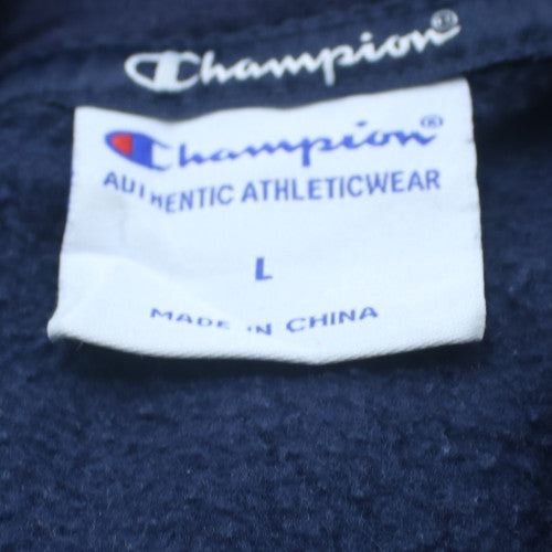 Champion Men's Blue Pullover Hoodie L Athletic Logo Fleece