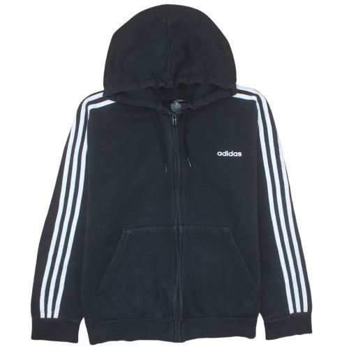 Adidas Men Black XL Full Zip Hoodie with Logo and Stripes