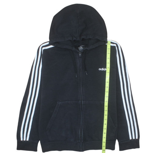 Adidas Men Black XL Full Zip Hoodie with Logo and Stripes
