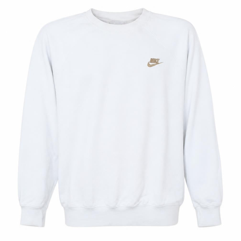 Front view of Nike Men's White Crew Neck Pullover Sweatshirt, size M