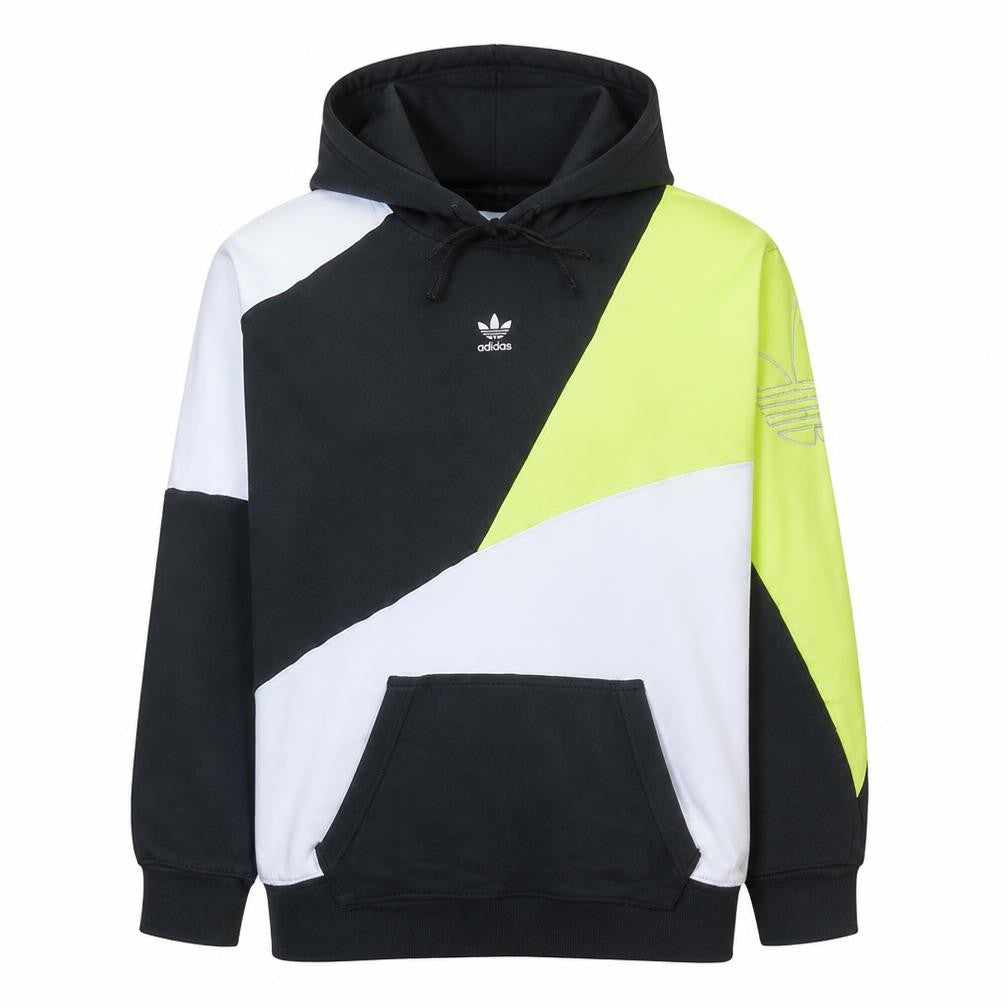 Front view of Adidas women’s black colourblock hoodie, size UK 10, cotton pullover
