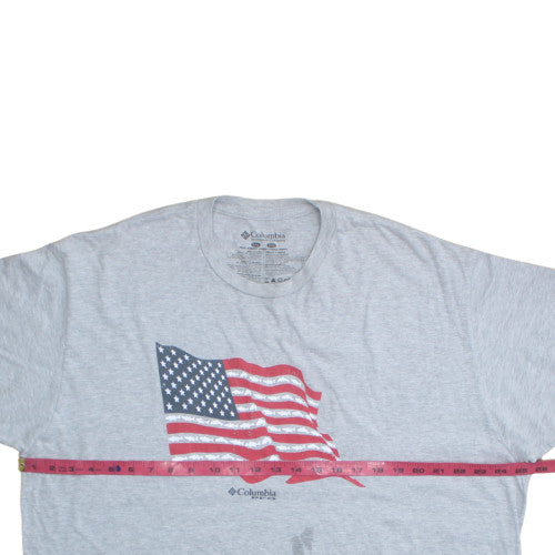 Columbia Mens Grey 2XL Patriotic USA Flag Short Sleeve T-Shirt