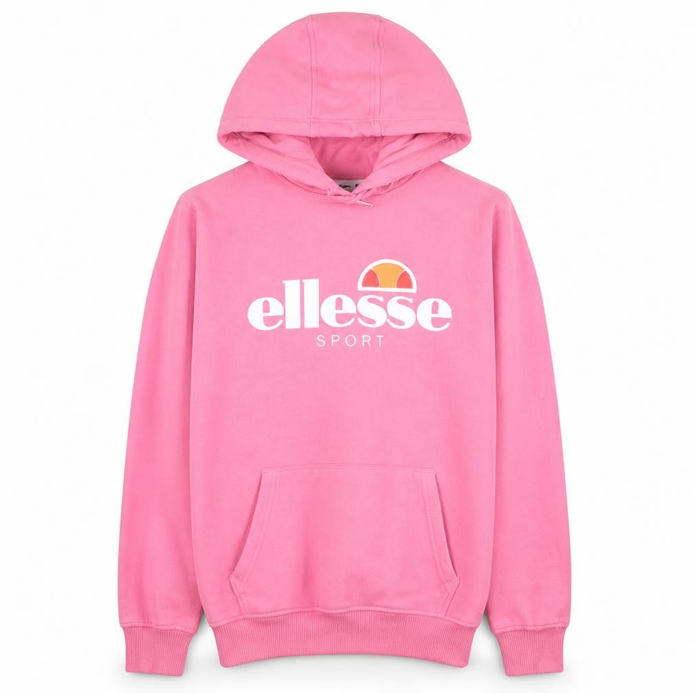 Front view of Ellesse Women Pink Pullover Hoodie Sweatshirt, size M, Cotton Blend