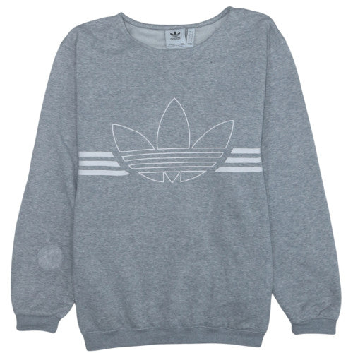 Adidas Women's Grey Crew Neck Pullover Sweatshirt L Logo Print