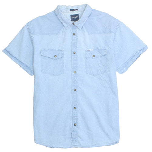 Wrangler Men's Blue Denim Short Sleeve Button-Up Shirt XL