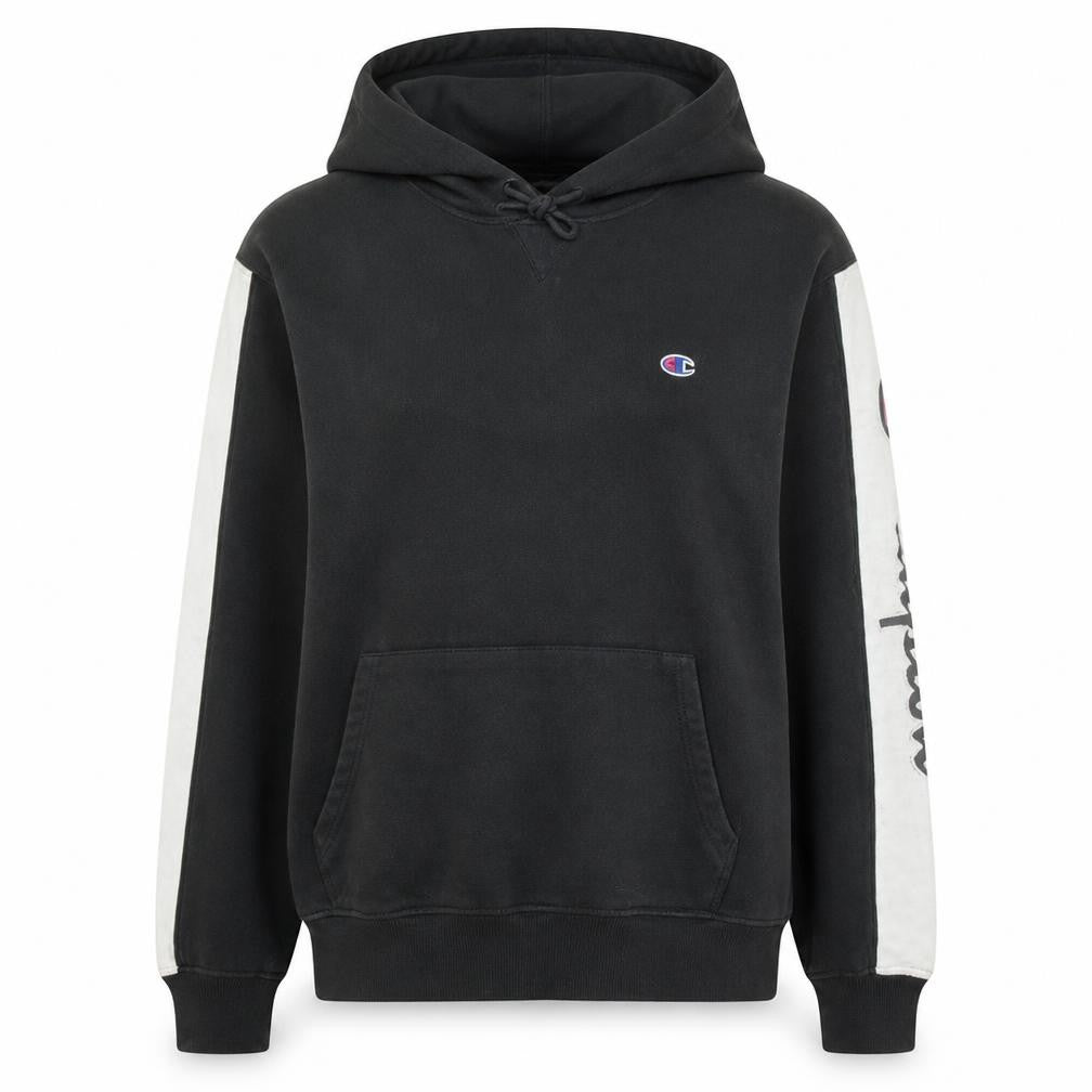 Front view of Champion Men's Black Hoodie Medium Pullover Athletic Sweatshirt