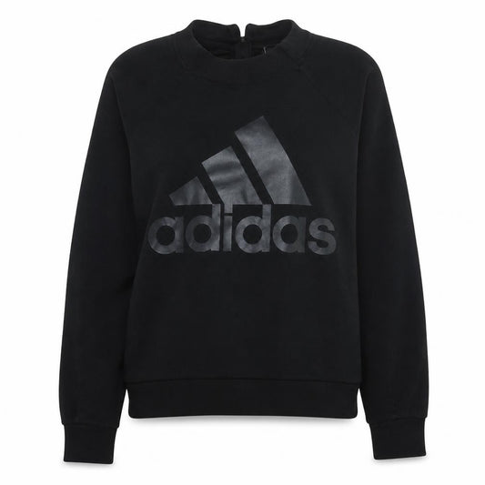 Front view of Adidas Women's Black Pullover Sweatshirt, size L, Crew Neck Logo Sportswear