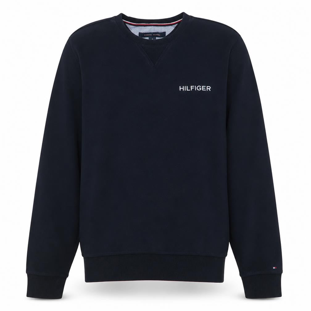 Front view of Tommy Hilfiger Men's Black Embroidered Logo Crew Neck Sweatshirt M