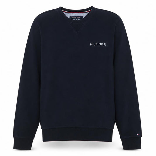 Front view of Tommy Hilfiger Men's Black Embroidered Logo Crew Neck Sweatshirt M
