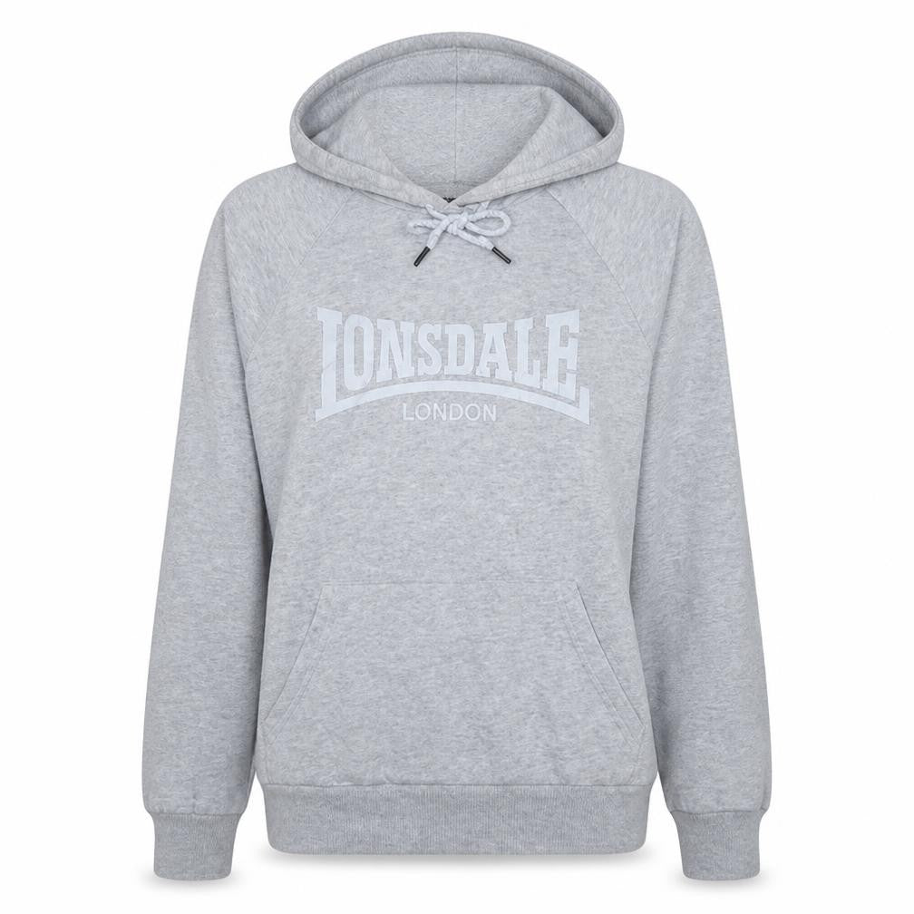 Front view of Lonsdale Women Grey Hoodie, size 10, Cotton Pullover Sweatshirt