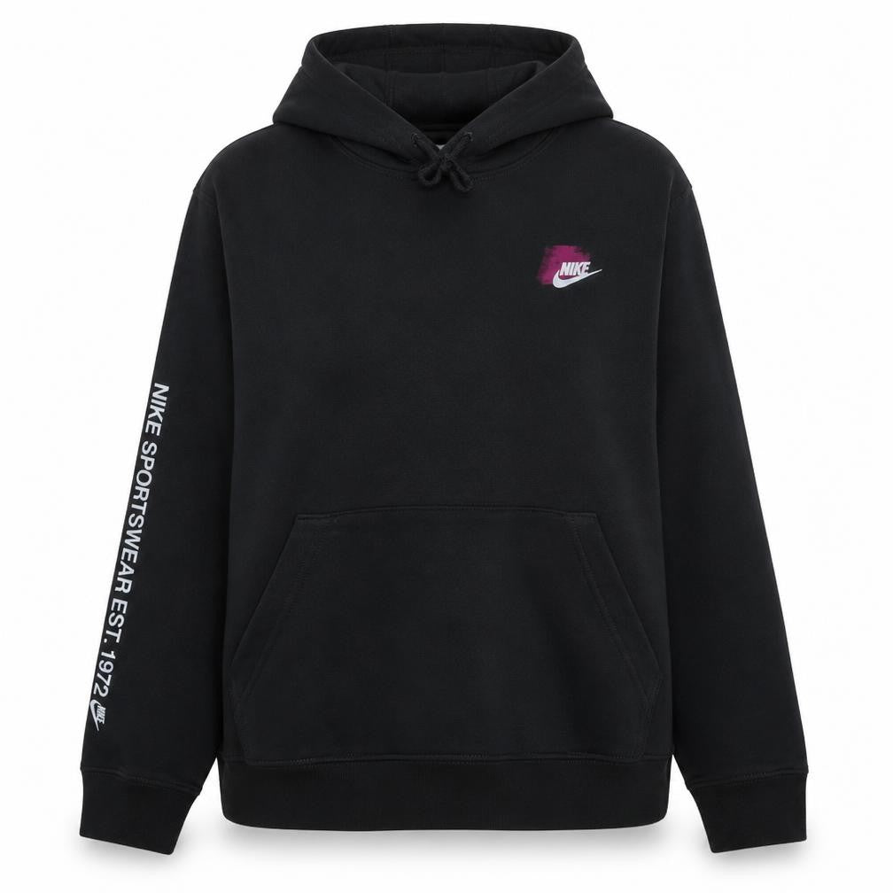 Front view of Nike women’s black xl pullover hoodie sweatshirt graphic logo