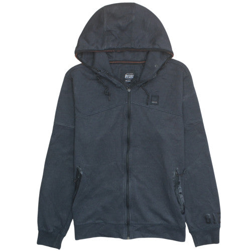 Diesel Men's Black Full Zip Hoodie 2XL Hooded Ring Spun Sweatshirt