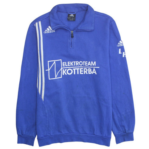 Adidas Men's Blue 1/4 Zip Sports Sweatshirt L Logo Fleece