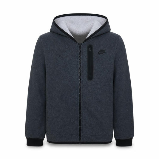 Front view of Nike boys’ grey full zip hoodie xl (158-170cm) fleece lined sweatshirt