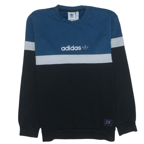 Adidas Men's Blue Colour Block Crew Neck Sweatshirt Size M