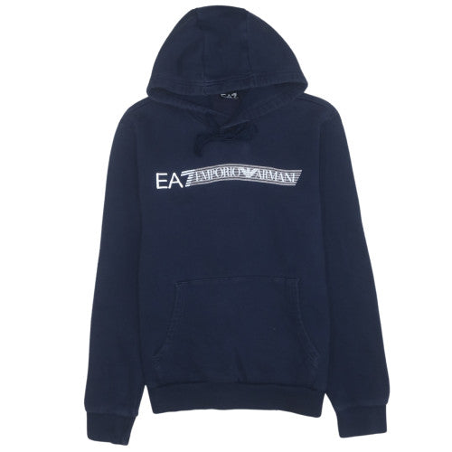 Emporio Armani EA7 Men's Blue Pullover Hoodie M Logo Fleece Sweatshirt