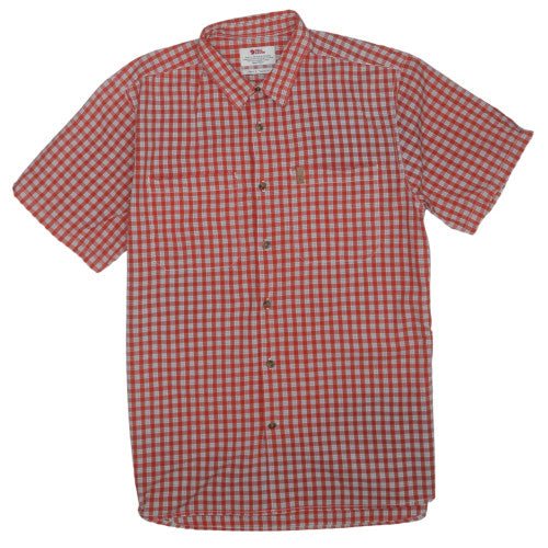 Fjällräven Men's Red Check Short Sleeve Regular Fit Button-Up Shirt L