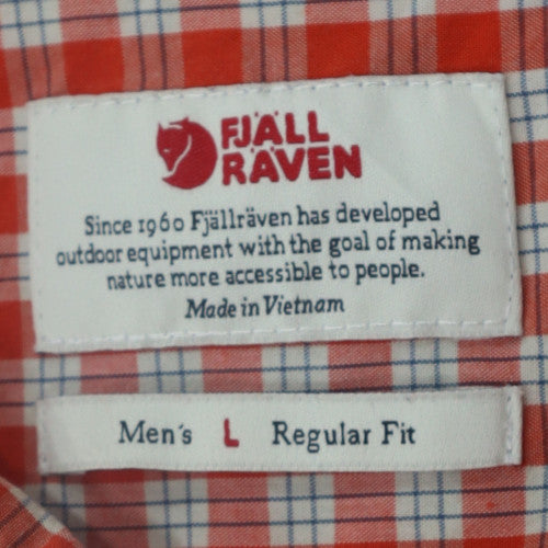 Fjällräven Men's Red Check Short Sleeve Regular Fit Button-Up Shirt L