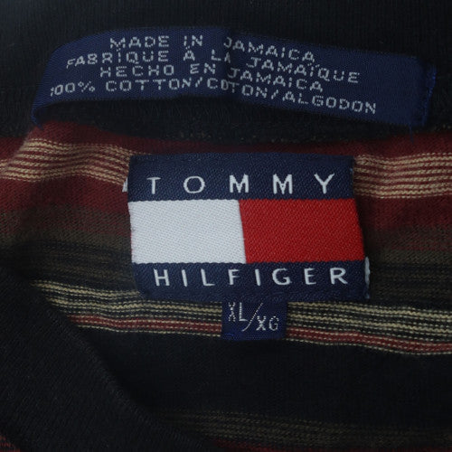 Tommy Hilfiger Men's Black Red Striped Crew Neck Cotton T-Shirt XL