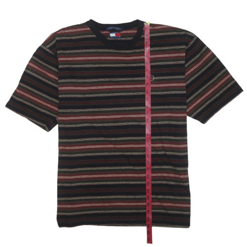 Tommy Hilfiger Men's Black Red Striped Crew Neck Cotton T-Shirt XL