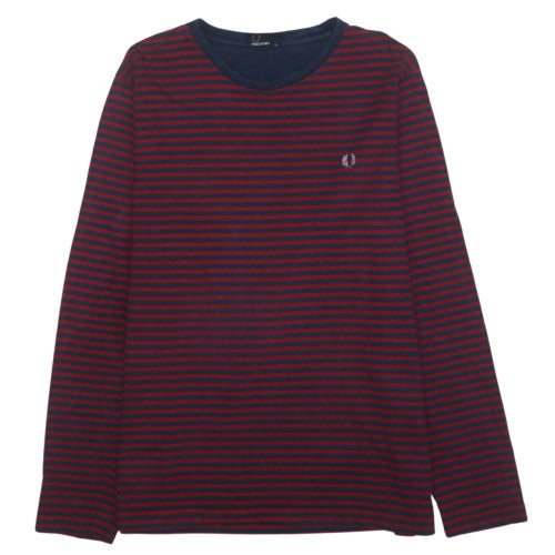 Fred Perry Men's Red Navy Striped Long Sleeve Cotton T-Shirt XL